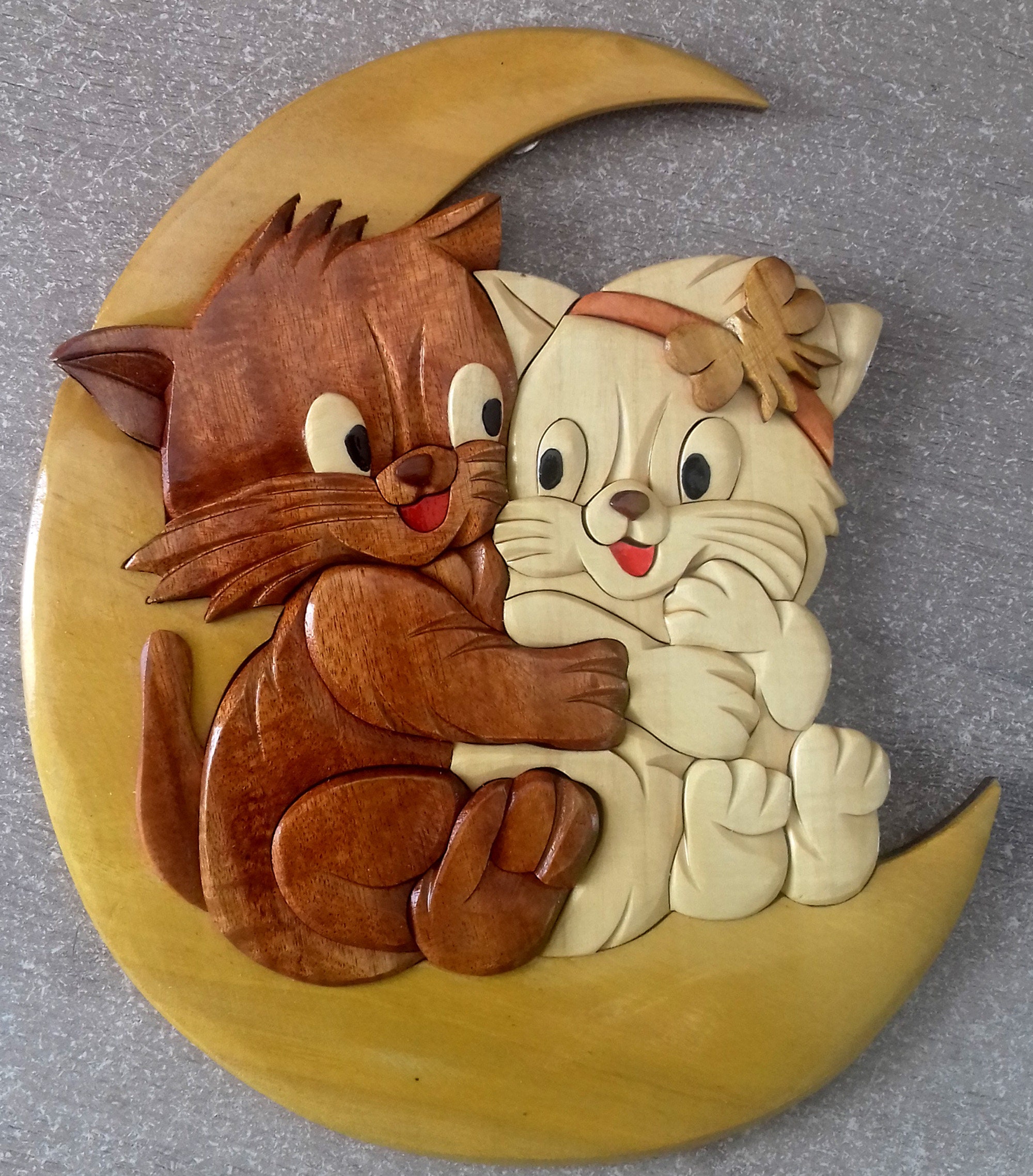 Deux Chatons Plaque de Porte en Bois Vernis Personnalisable avec Un Prénom Offert