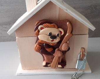 wooden children's piggy bank