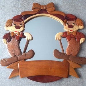 wooden children&#39;s mirror with clowns and customizable