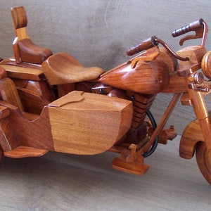 Handcrafted Rosewood Motorcycle Sidecar Model - Vintage Inspired Collectible
