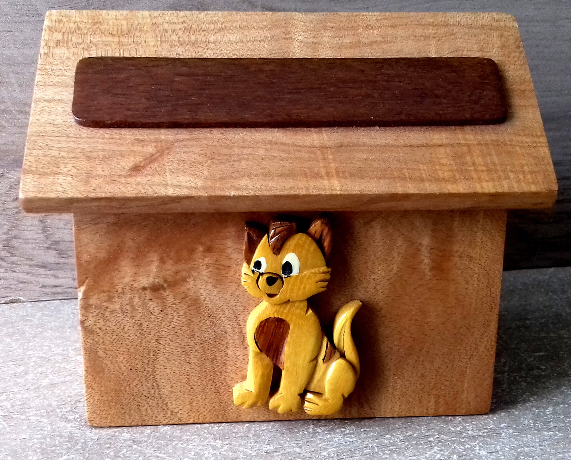 Tirelire Chat en Bois Personnalisable avec Votre Prénom Offert Lettre Blanche Collée Dessus et L'ouv