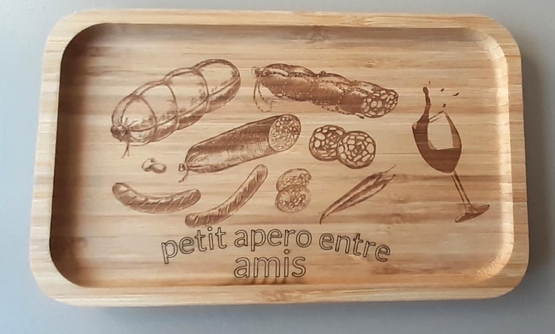 Bamboo Aperitif Board With Laser-engraved Sausage and Wine Motifs - Etsy