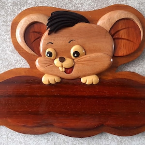 Customizable mouse-shaped door sign for children&#39;s room Personalized wooden sign Children&#39;s room decoration