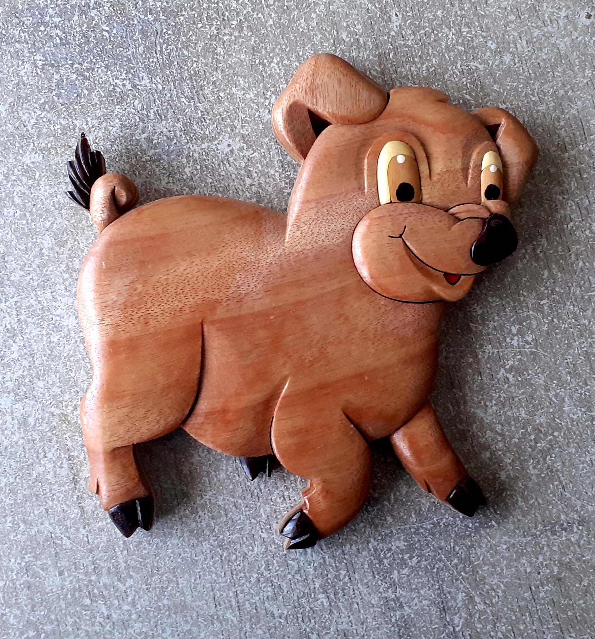 Figurine Du Petit Cochon en Bois Vernis avec Attache Au Dos Pour Votre Mur ou Porte