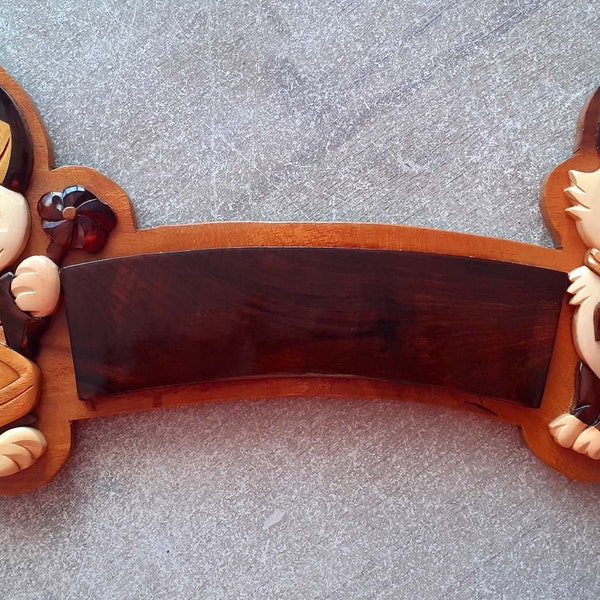 original door plate of the customizable kitten couple in varnished solid wood
