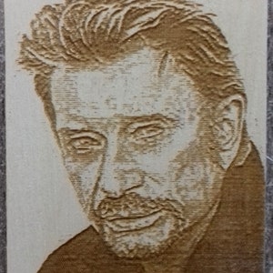 johnny magnet laser engraved on wood
