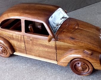 Maqueta de coche de madera barnizada, no requiere montaje, modelo terminado