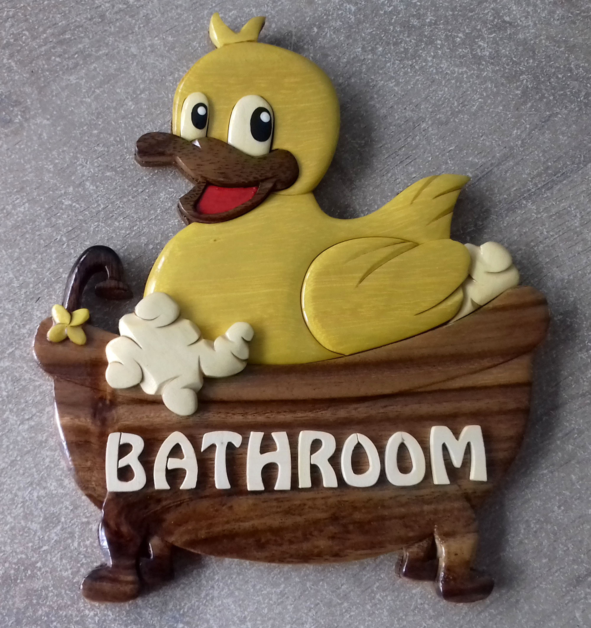 Plaque de Salle Bain en Bois Vernis Du Petit Canard Ideal Pour Votre Porte Bain