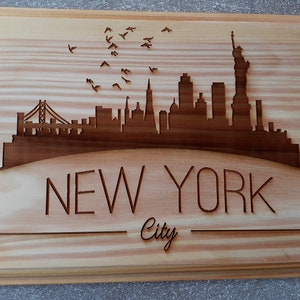 plaque bois gravée au laser de la ville de new york