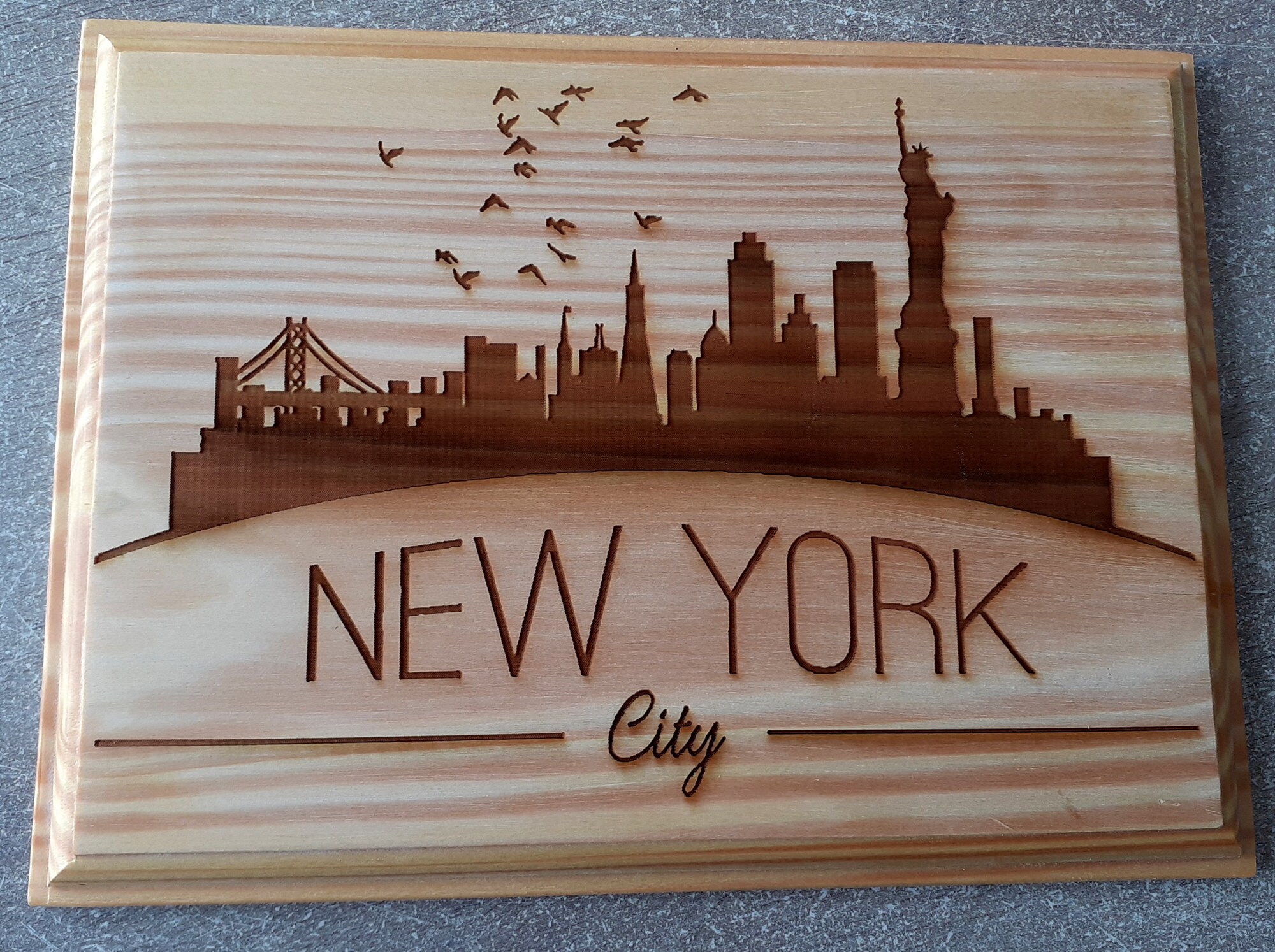 Plaque Bois Gravée Au Laser de La Ville New York
