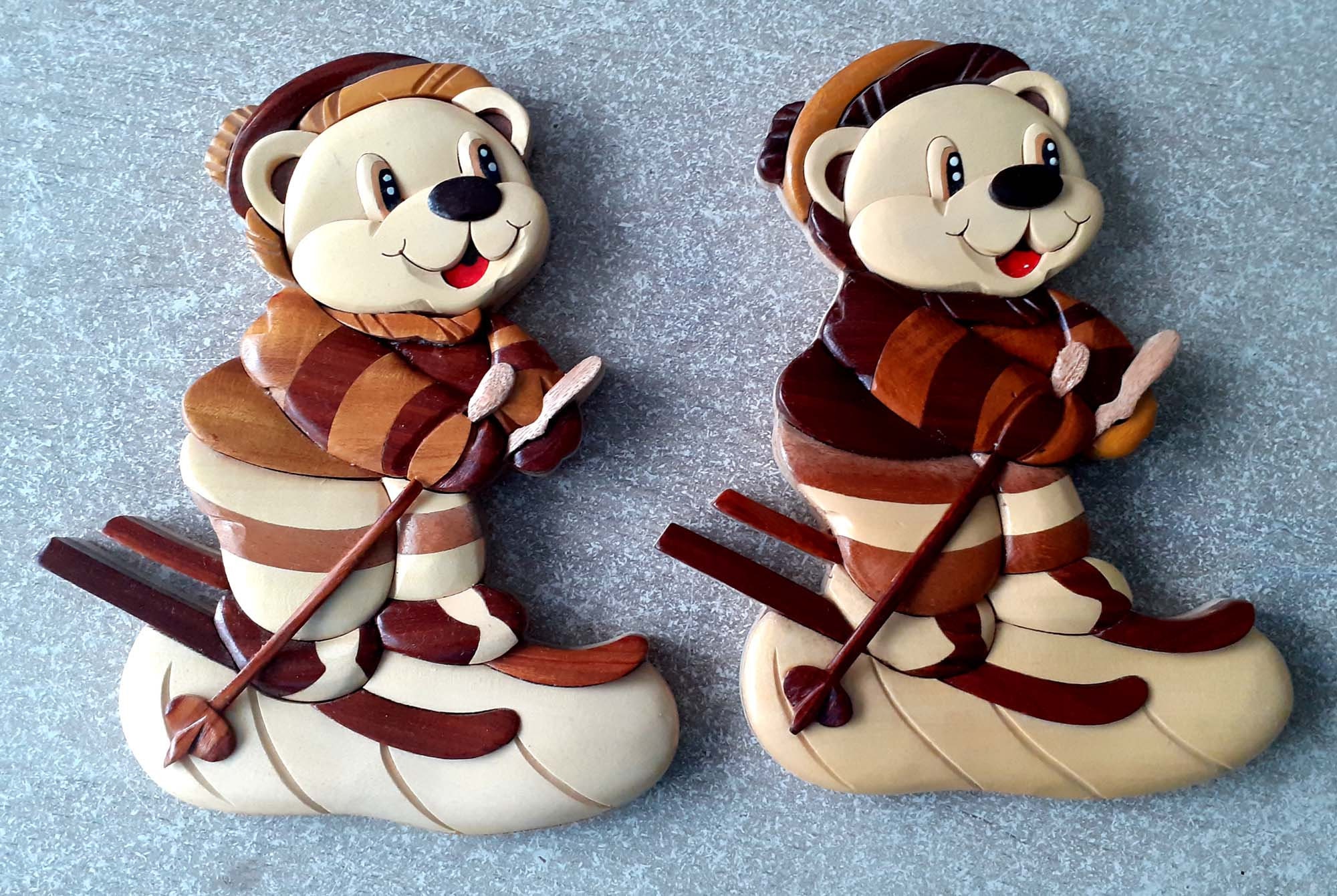 Figurine Des Deux Oursons Les Montagnards en Bois Massif et Vernis