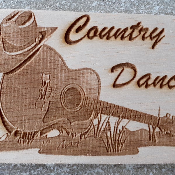 magnet de la danse country gravé sur bois au laser