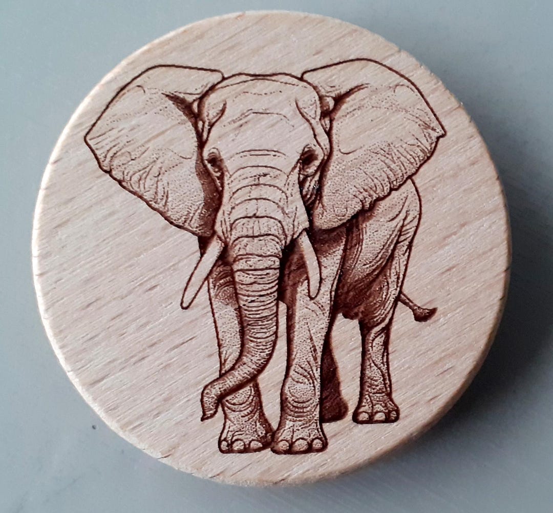 Wooden Magnet With Laser Engraved Elephant Motif - Etsy