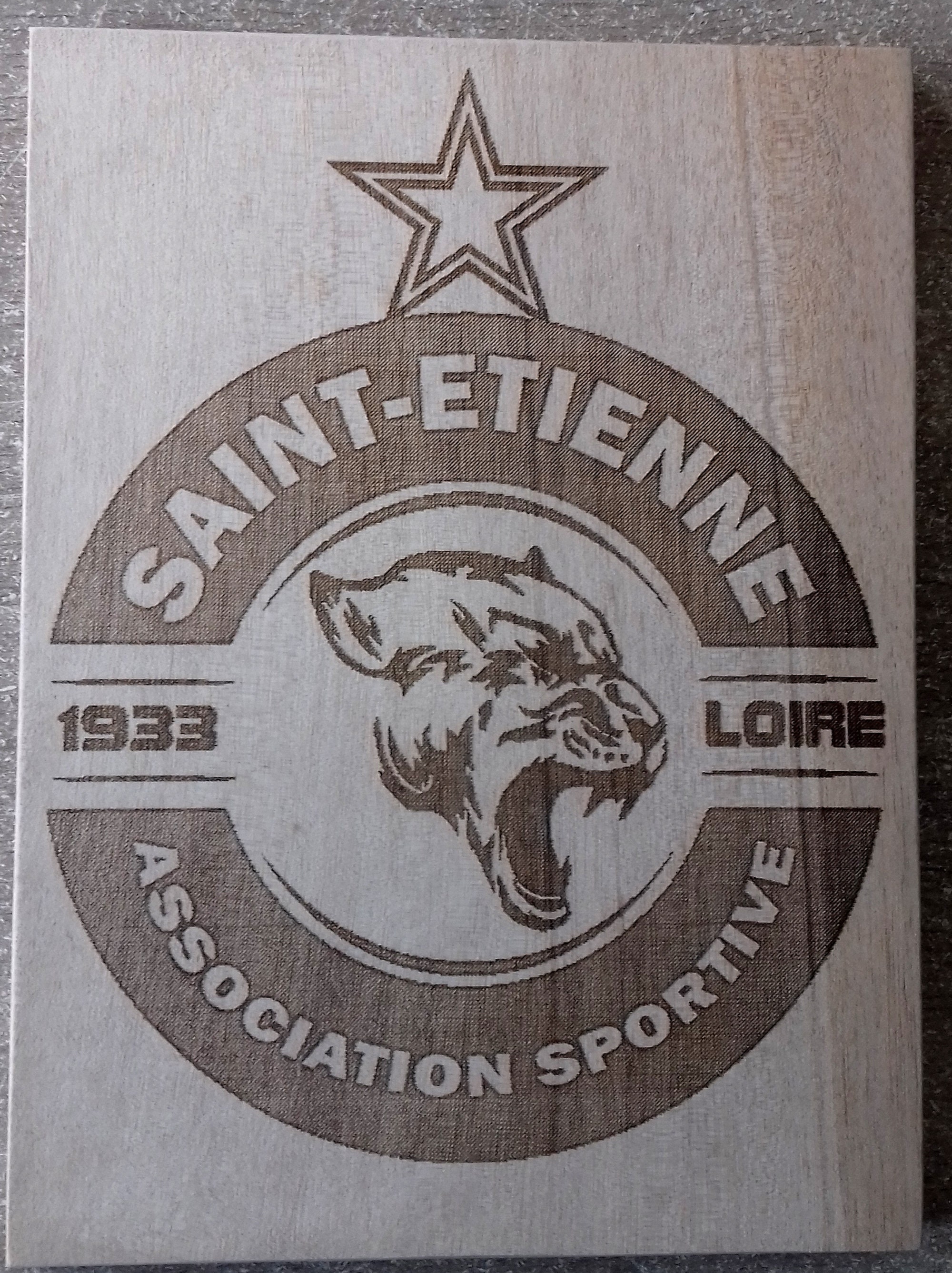 Saint Étienne Logo Plaque de Porte en Bois Gravé Au Laser