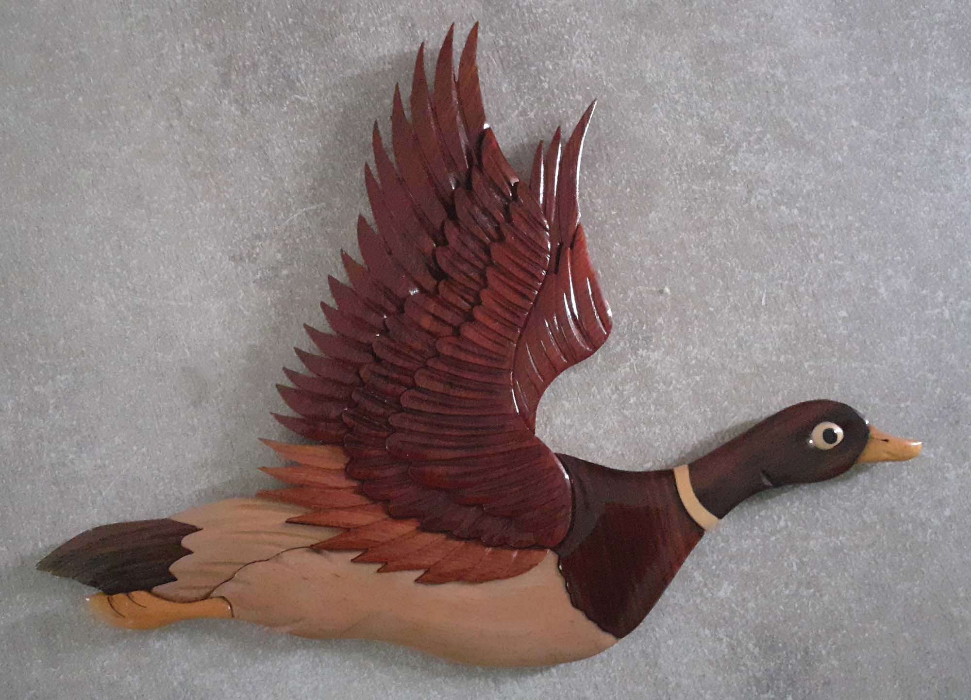 Belle Figurine Du Canard en Vol Différentes Essences de Bois Vernis