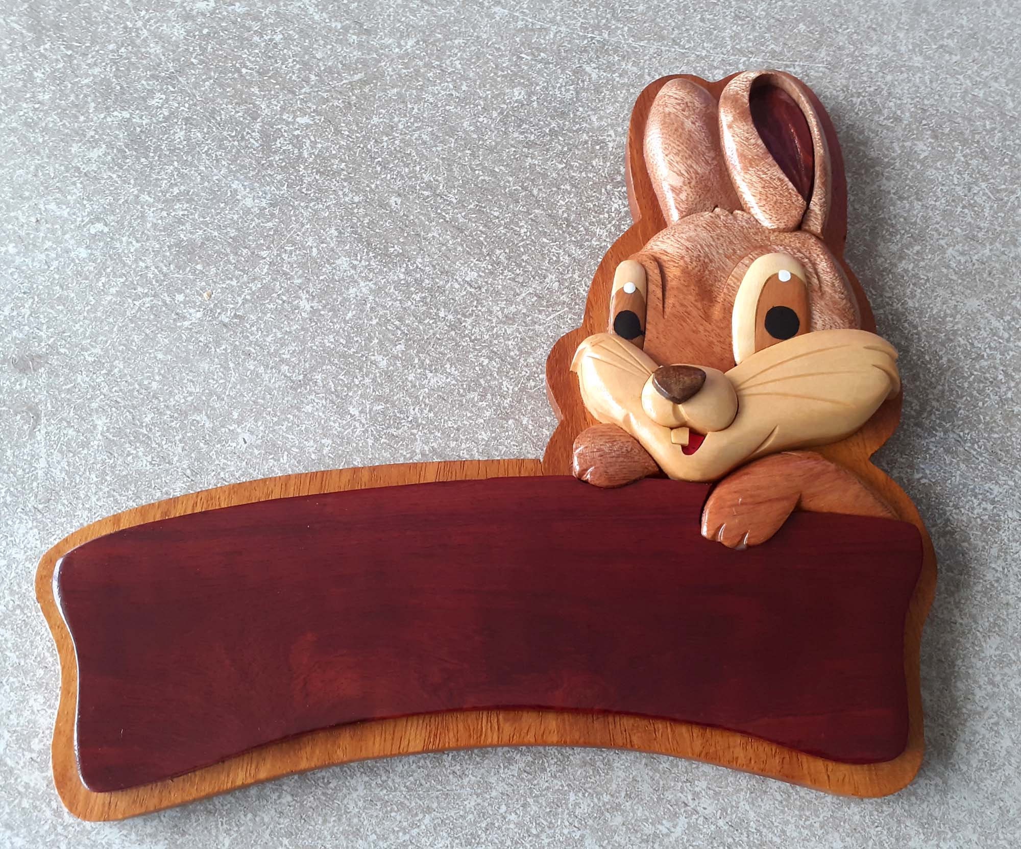 Plaque de Porte en Bois Vernis Personnalisable avec Le Modele Du Lapin