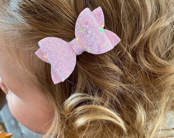 Toddler Hair Bow Purple Glitter Bows for Girls & Toddlers Mini Pigtail Bows