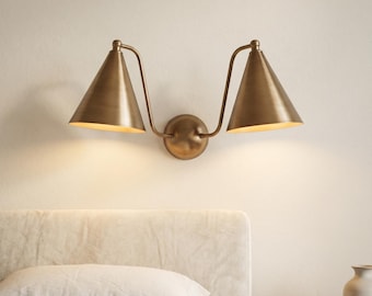 Aplique de Pared de Doble Brazo en Latón Macizo, Lámpara de Lectura de Lujo Ajustable, Iluminación de Diseño Moderno, Aplique Premium