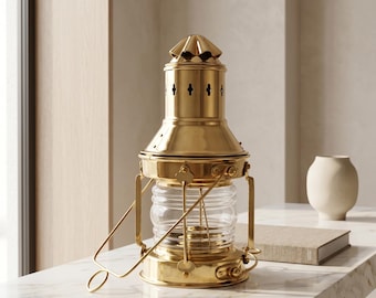 Nautische Laterne aus poliertem Messing, Luxus-Schiffslampe, Maritime Dekoration
