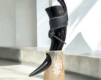 Viking Drinking Horn Mug 14” with Metal Stand