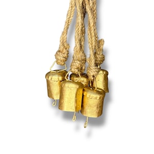 Handmade Golden Cylinder Bells for Christmas Decoration – Unique Hanging Bells in Multiple Sizes for Tree, Wreath, Mantel & Home Decor
