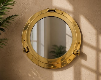 Handmade Brass Porthole Mirror | Nautical Ship Window | Coastal Beach House Decor