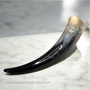 15&#39;&#39; Viking Drinking Horn Glass – Handcrafted Natural Horn Mug Authentic Norse-Inspired for Mead, and Medieval-Themed Celebrations