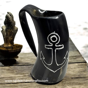 6&#39;&#39; Viking Horn Mug – Handcrafted Natural Horn Drinking Vessel, Authentic Norse-Inspired Design Perfect for Medieval-Themed Celebrations