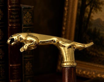 Polished Brass Animal Handle Walking Cane, Luxury Gentleman's Dress Stick