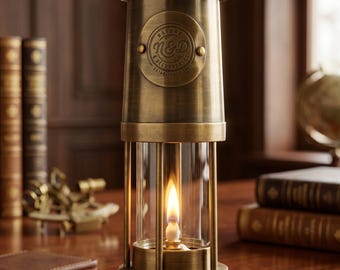 アンティーク真鍮製鉱山用ランタンランプ、高級航海用デスクランプ、ヴィンテージ工業用照明、エグゼクティブ装飾
