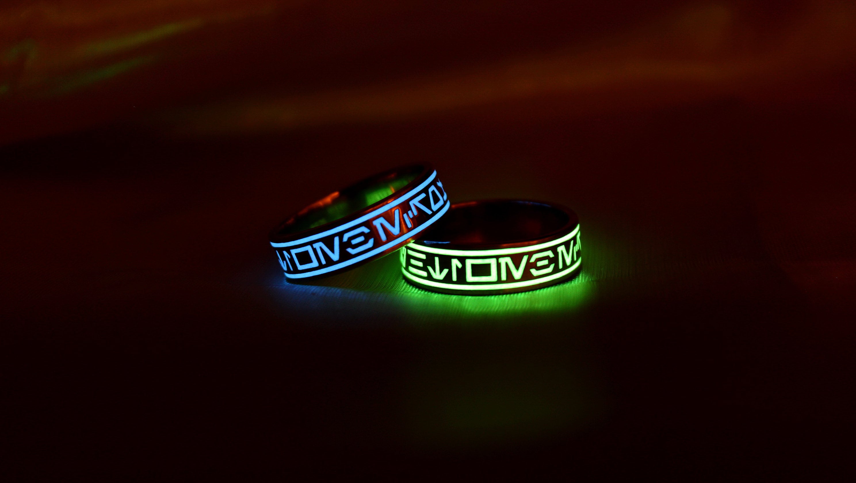 Star Wars Glow Ring 925 Sterling Silver - Aurebesh May Force Be With You (Glow In The Dark)