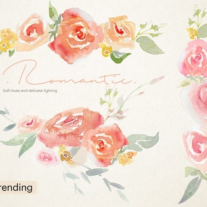 WATERCOLOR FLORAL CLIPART Romantica Hand Drawn image 2