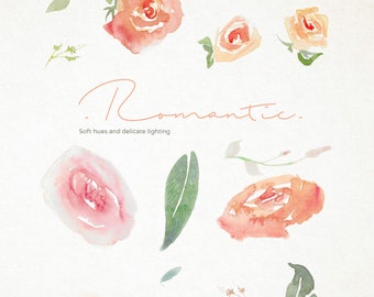 WATERCOLOR FLORAL CLIPART - Romantica - Hand Drawn