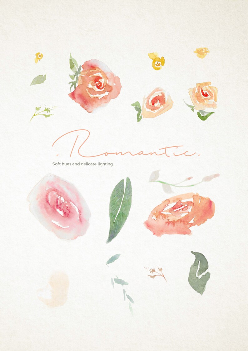 WATERCOLOR FLORAL CLIPART Romantica Hand Drawn image 1