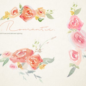 WATERCOLOR FLORAL CLIPART Romantica Hand Drawn image 6