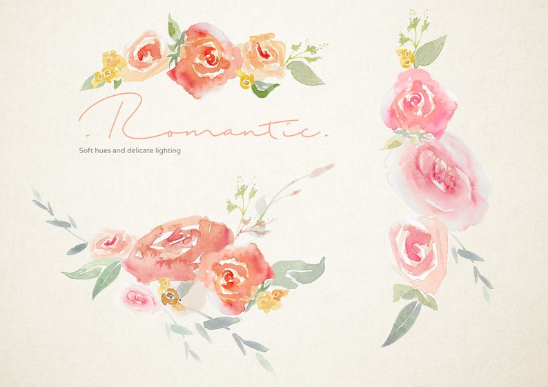 WATERCOLOR FLORAL CLIPART Romantica Hand Drawn image 6