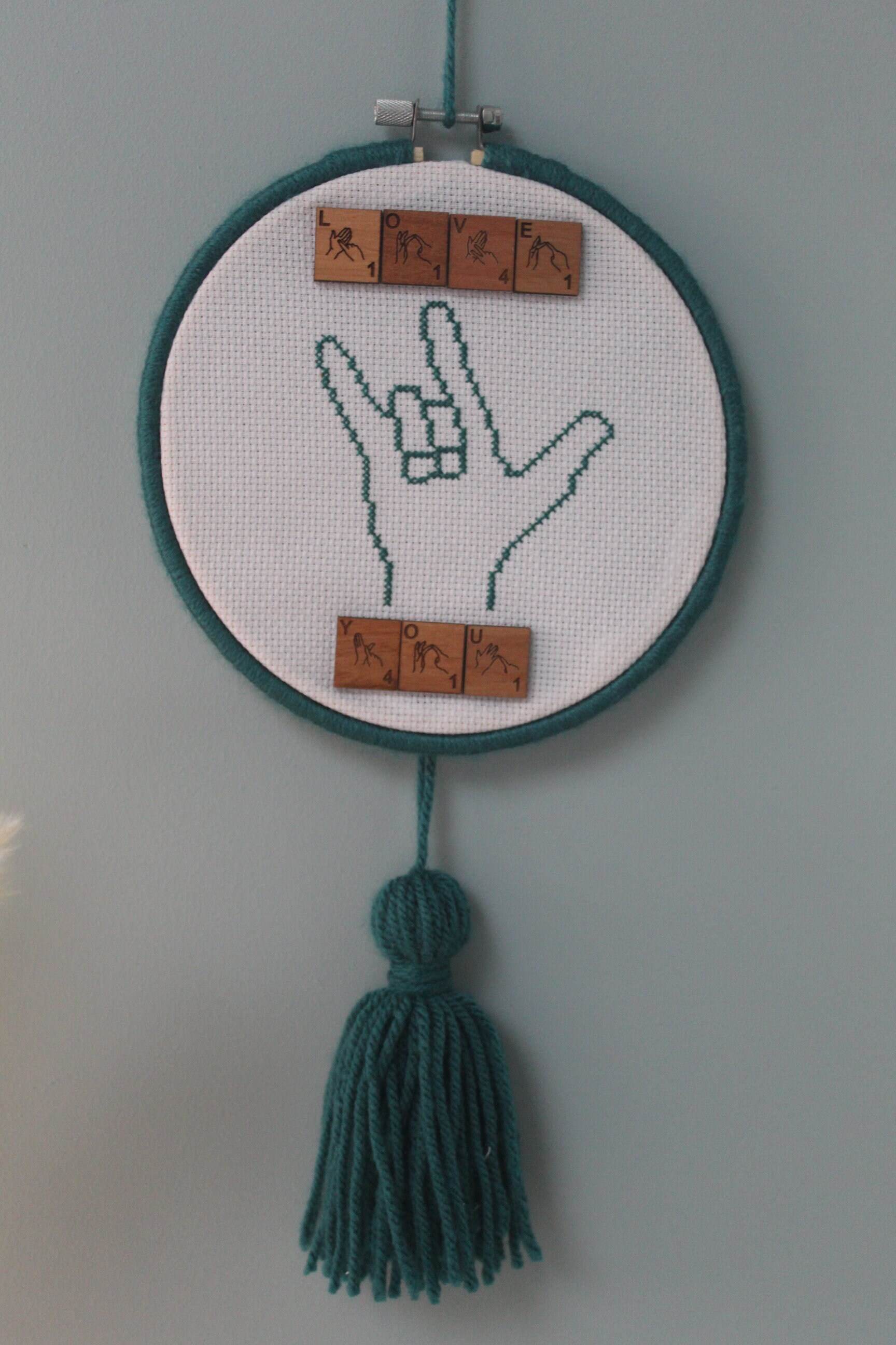 Sign Language Cross British Sign Language Cross Stitched I Love You Sign - Etsy UK