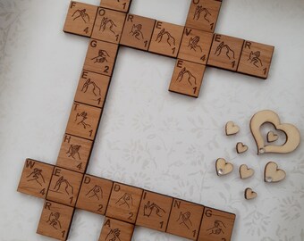 BSL Fingerspelling Wedding Day gift Scrabble Tile Frame