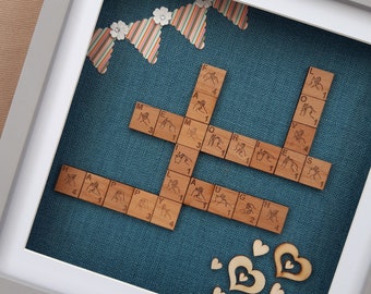 BSL Family Gift Scrabble Tile Frame, Sign Language Crossword Style Frame