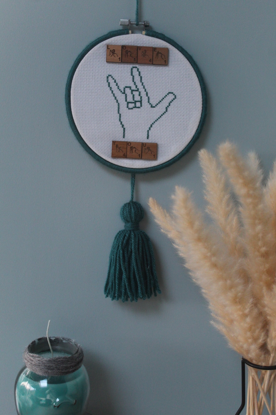 Sign Language Cross British Sign Language Cross Stitched I Love You Sign - Etsy UK