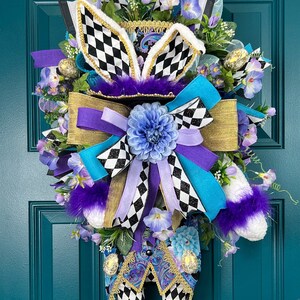 Corona de Pascua para puerta de entrada, corona de conejito para Pascua, corona de primavera, corona para puerta de entrada, corona de Pascua para niños, corona de sombrerero