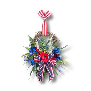 Patriotic Wreath for Front Door, Patriotic Door Wreath, 4th of July Wreath, Memorial Day Decor, Stars and Stripes Door Hanger