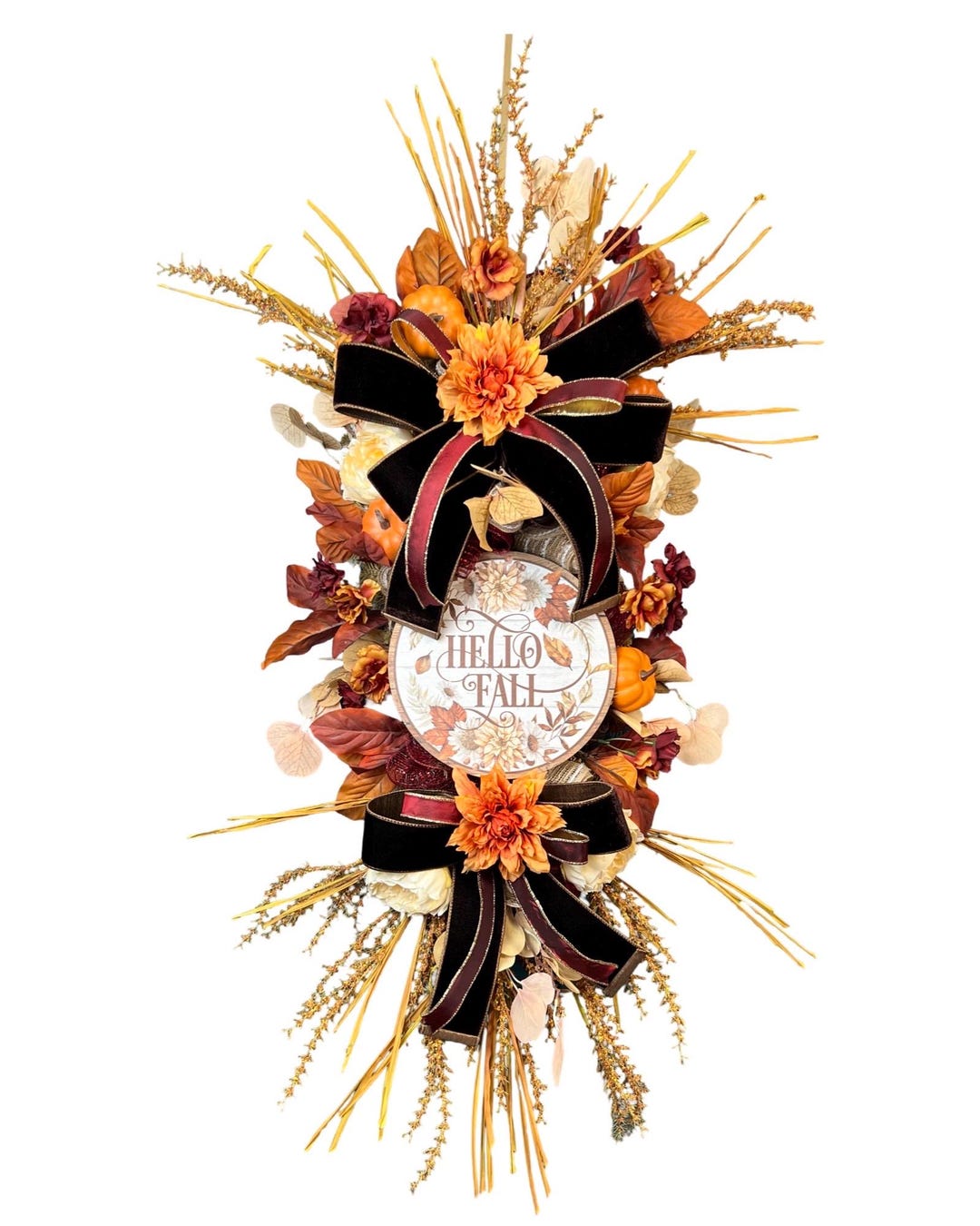 Large Fall Door Swag, Hello Fall Sign, Autumn Harvest Decor - Etsy