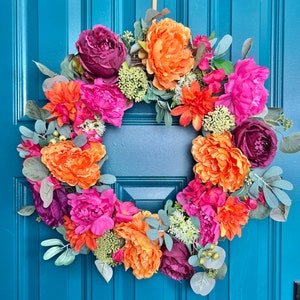 Summer Floral Wreath for Front Door, Bright Summer Flowers, Summer Porch Decor, Wreaths for Front Door,