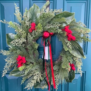 Christmas Wreath for Front Door, Christmas Greenery Wreath, Classic Christmas Wreath, Cranberry Christmas Wreath, Christmas Door Decor