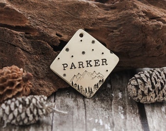 WILDERNESS | Personalised Handstamped Pet ID Tag, Pet Name Tag, Dog ID Tag, Dog Name Tag, Name Tag