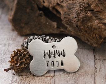 WOODLAND | Personalised Handstamped Pet ID Tag, Pet Name Tag, Dog ID Tag, Dog Name Tag, Name Tag