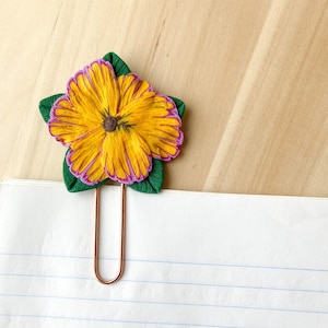 YELLOW FLORAL BOOKMARK, Yellow Green Floral Bookmark on a Rose Gold Paper Clip, Book Lover&#39;s Gifts, Back to School Stationery