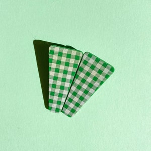Green Gingham Hair Clips, Gingham Hair Barrette Set with Alligator Clips, Polymer Clay Hair Accessories image 3