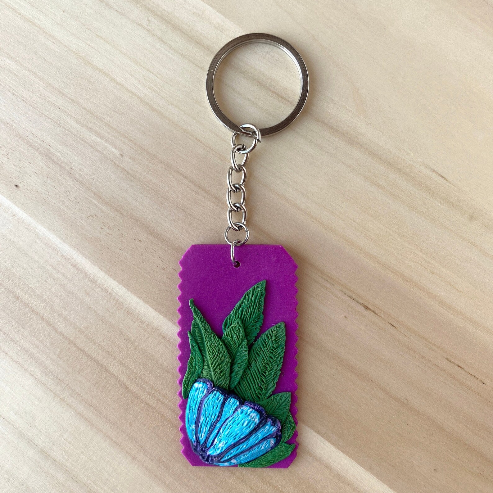 PINK FLORAL KEYCHAIN Flower Rectangle Keychain Flower Etsy